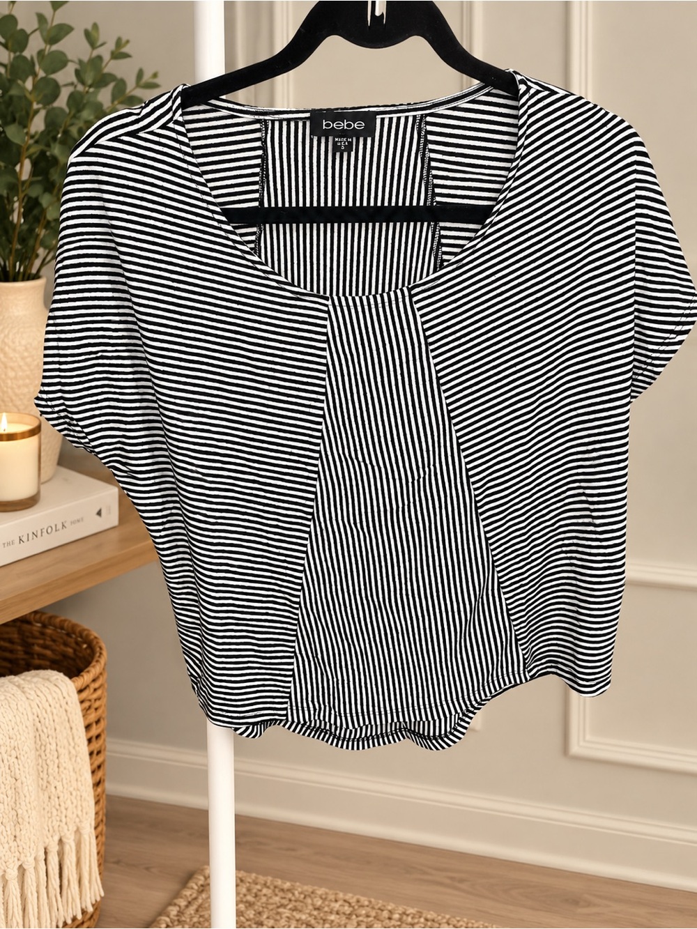 Bebe black & white striped crop top